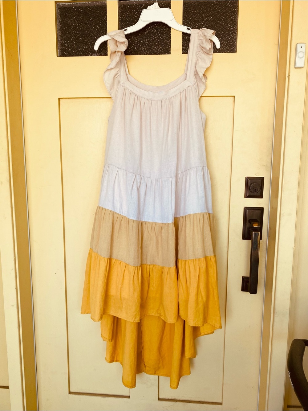 Moodie Tiered High Low Maxi Dress Cream Yellow Ombré Large